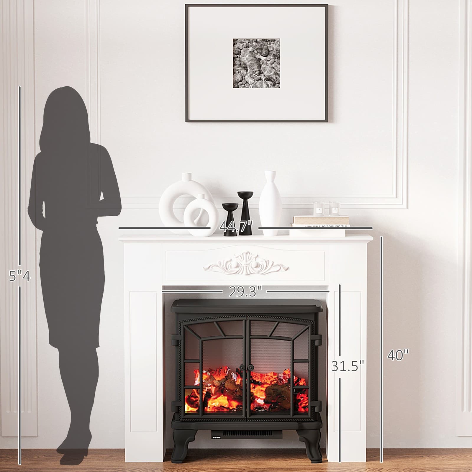 HOMCOM Freestanding Wood Mantel Surround for Electric Fireplace Stove 2