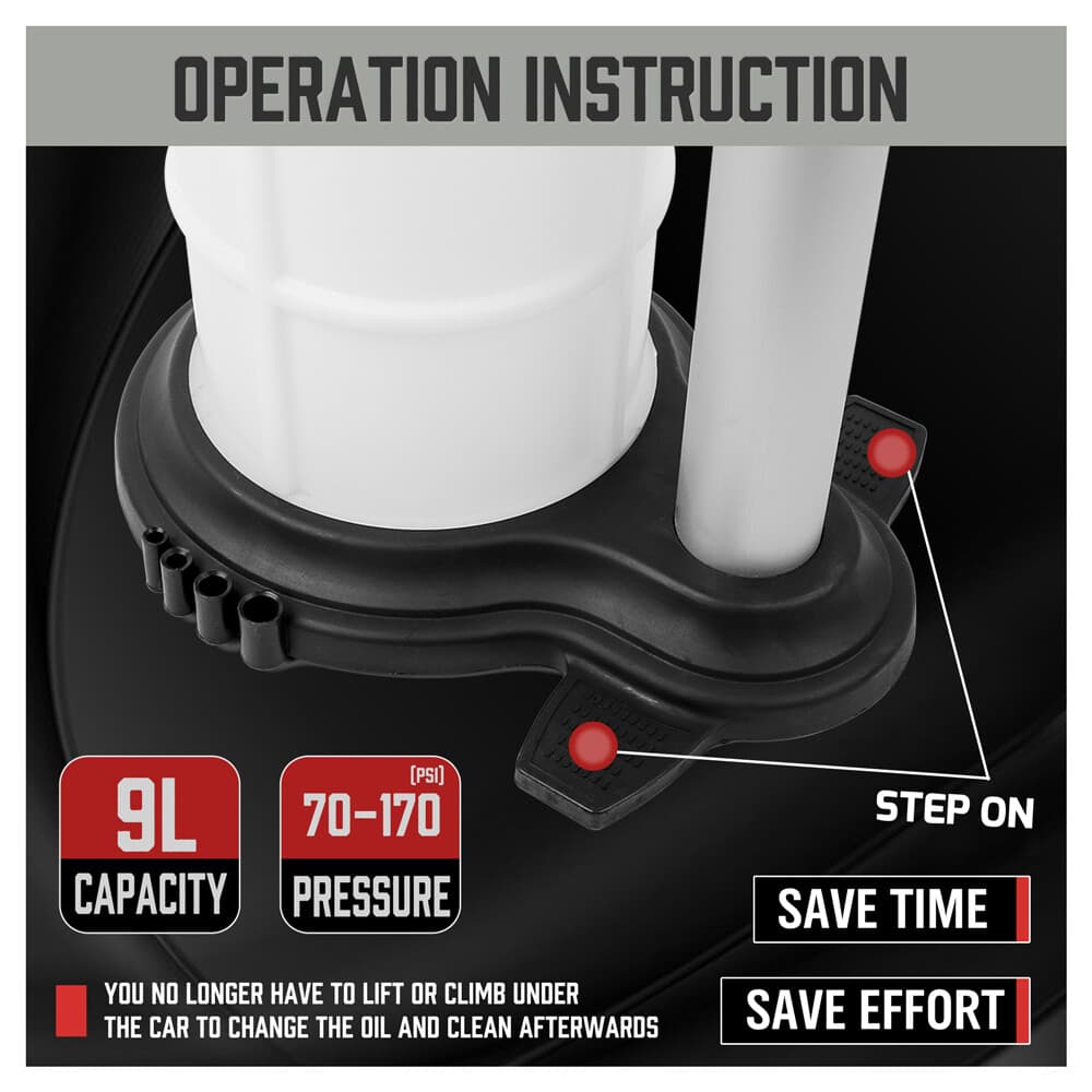9L Fluid Evacuator Manual Oil Changer Hand Operated Oil Change Fluid Extractor 6