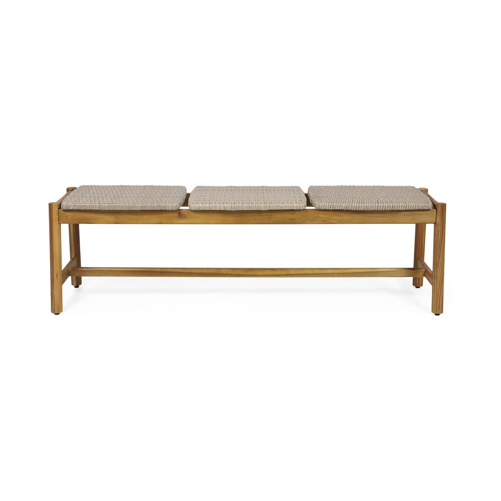 61.5" Acacia Wood & PE Rattan Bench, Rustic Outdoor Patio Garden Seating 2