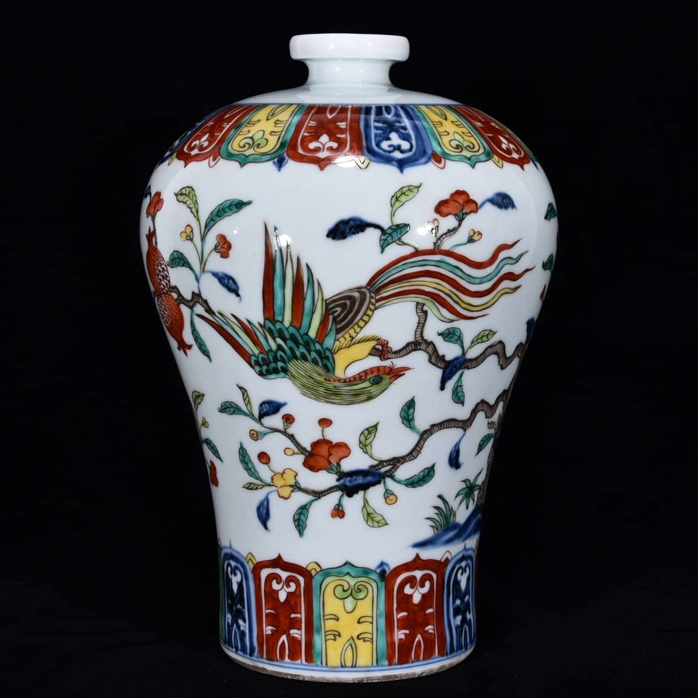 Collectable Art Hand Painting Five Colours Porcelain Bird Mei Vase 3