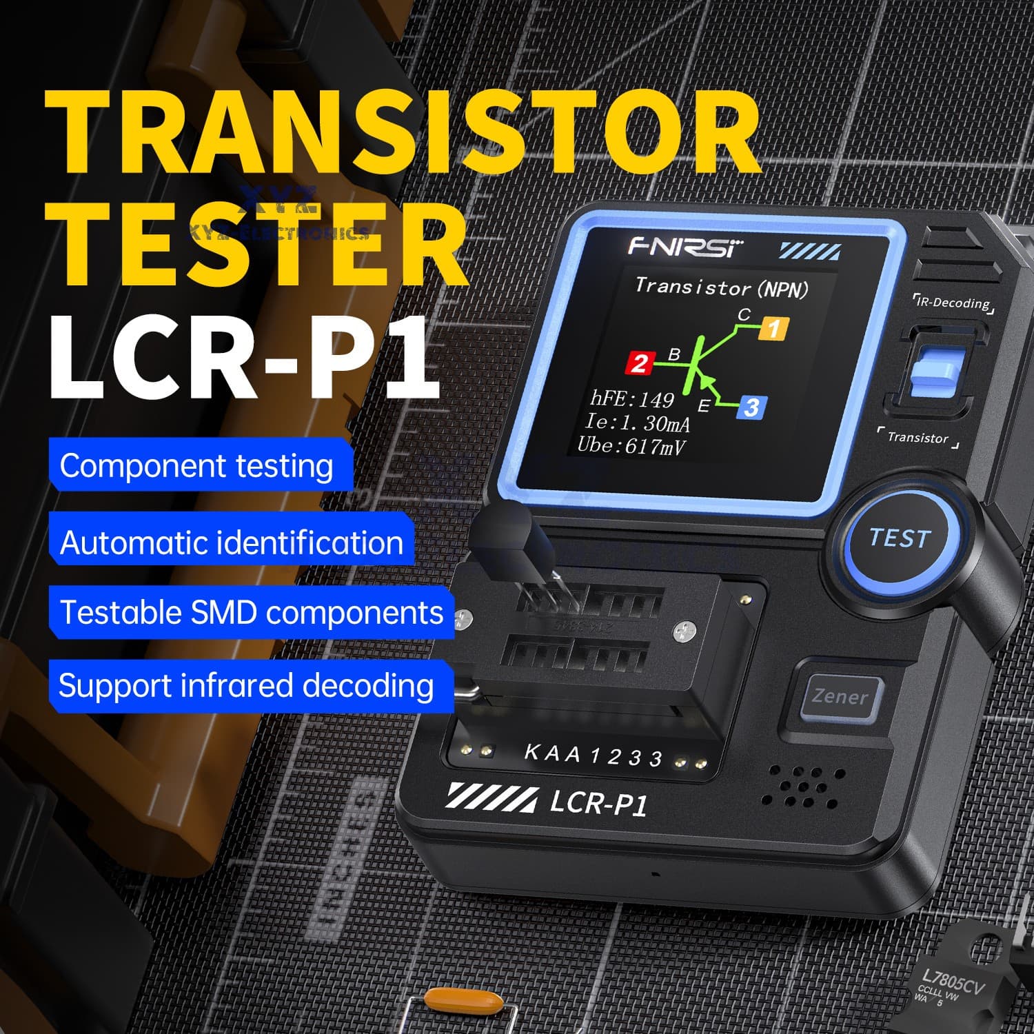 FNIRSI LCR-P1 Transistor Tester Diode Triode MOSFET NPN/PNP SMD LCR/ESR Meter US 4