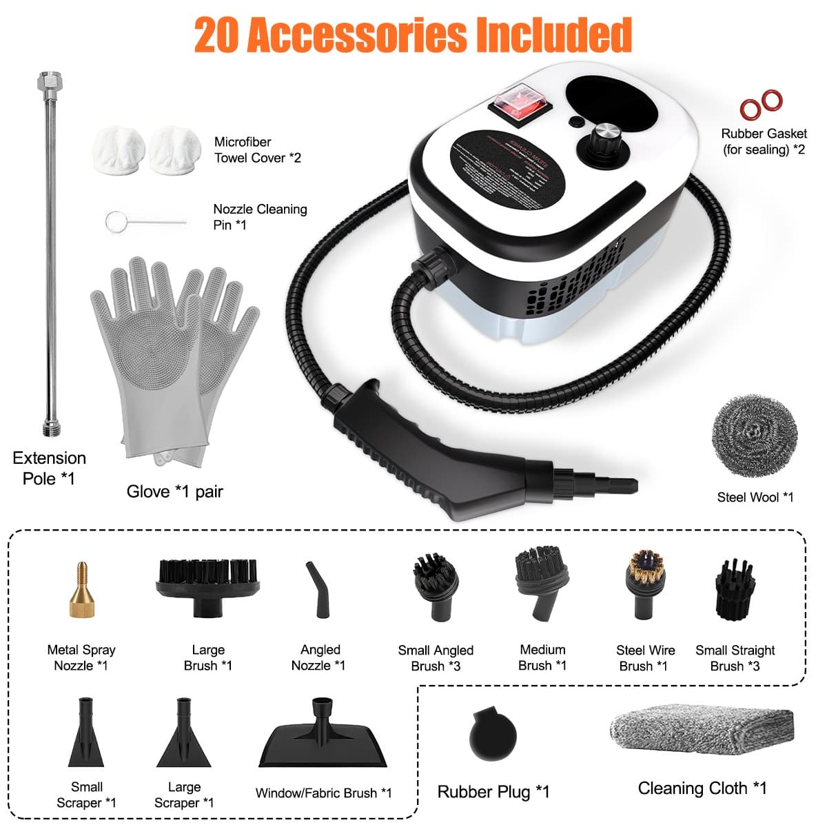 AC Steam Cleaner – 2500W Power Deep Clean & Disinfect, High-Temp High Pressure 6