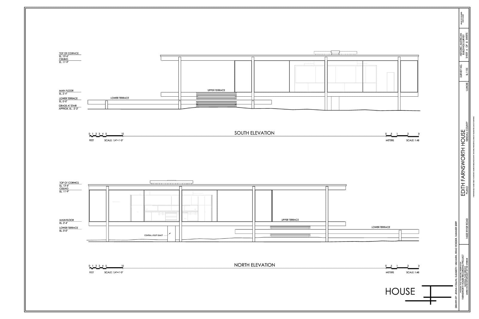 Mies van der Rohe modern design, Farnsworth House, architectural drawings 6