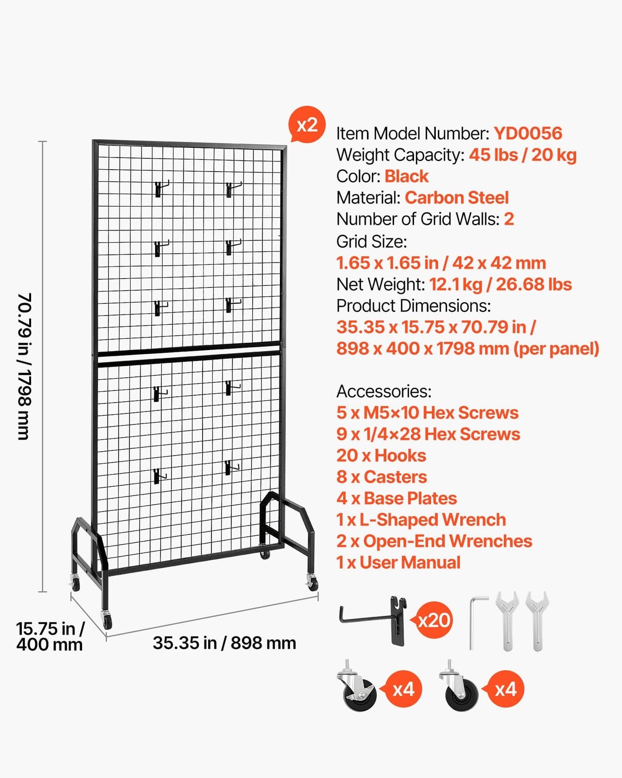 VEVOR 2 Packs Grid Wall Panels,2.9 x 5.9 ft Wire Grid Panels Display Rack,Movabl 6