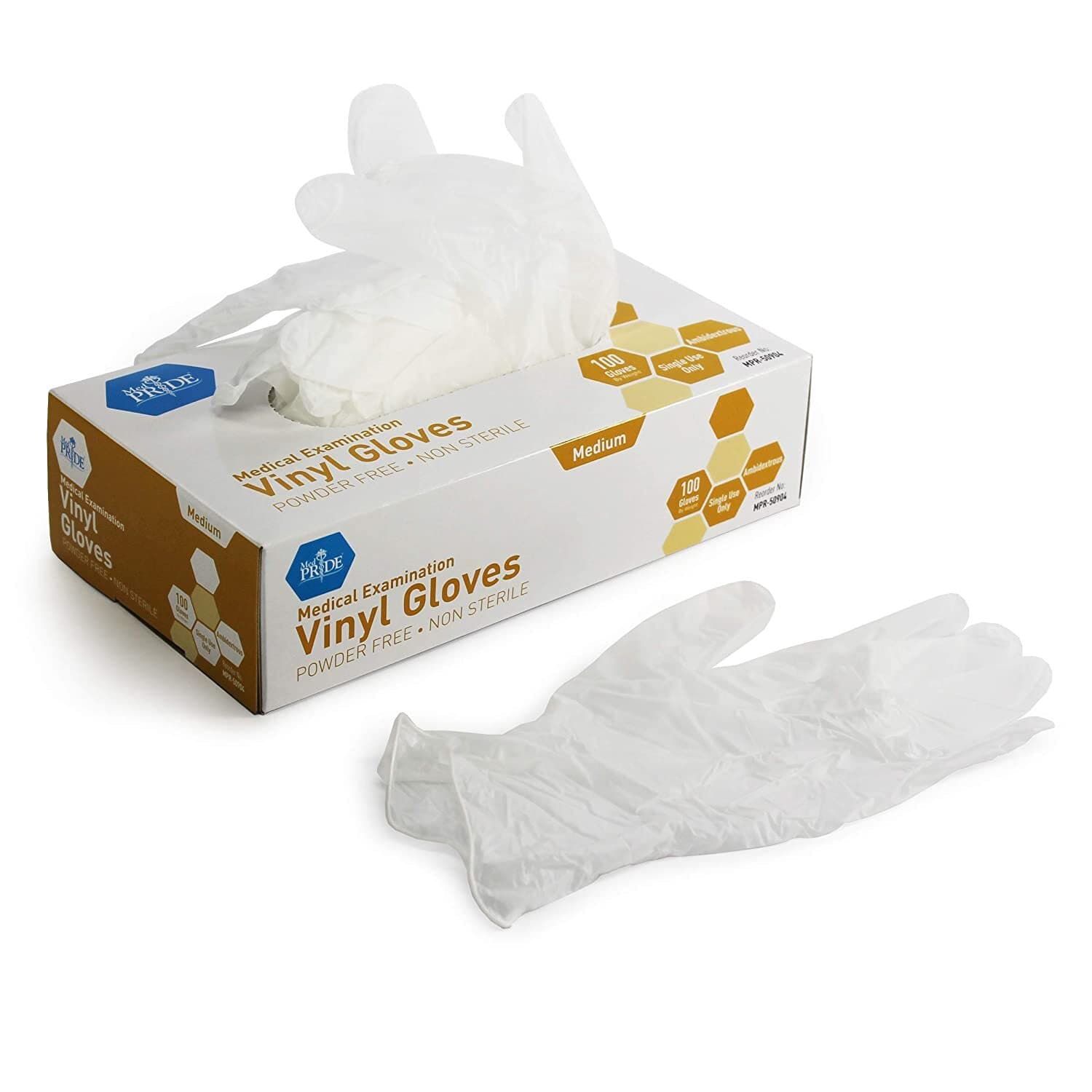 Medpride Medical Vinyl Examination Gloves, Latex Free Rubber, All Sizes.-100/Bx 4