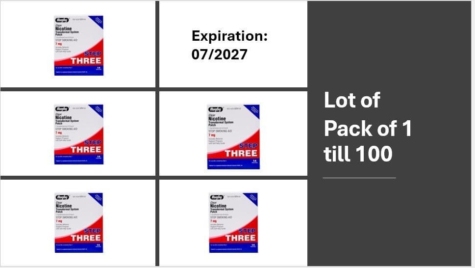 Lot of Rugby Clear Nicotine Transdermal System Patch Step 3 7mg Pack of 1 to 100