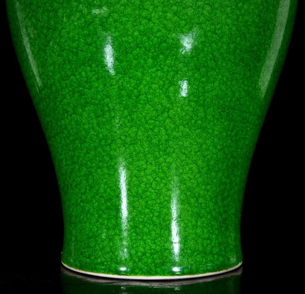 39CM Yongzheng Signed Old Chinese Peacock Green Vase U1322 5