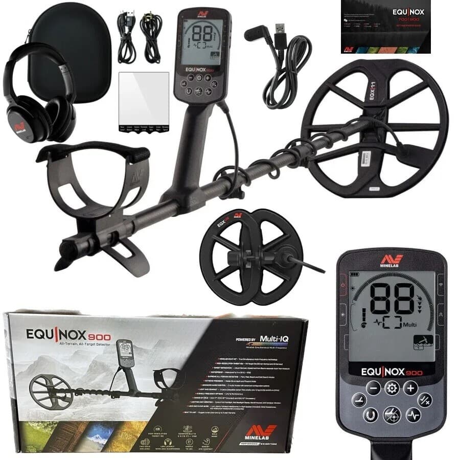 Minelab Equinox 900 Metal Detector with 11" and 6" coils 3720-0006 Waterproof