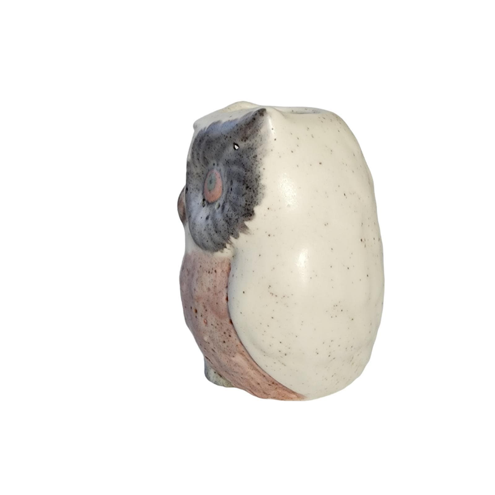 Vintage Ceramic Owl Planter Succulent Pot Figural Bird Bud Vase Speckled Glaze 3