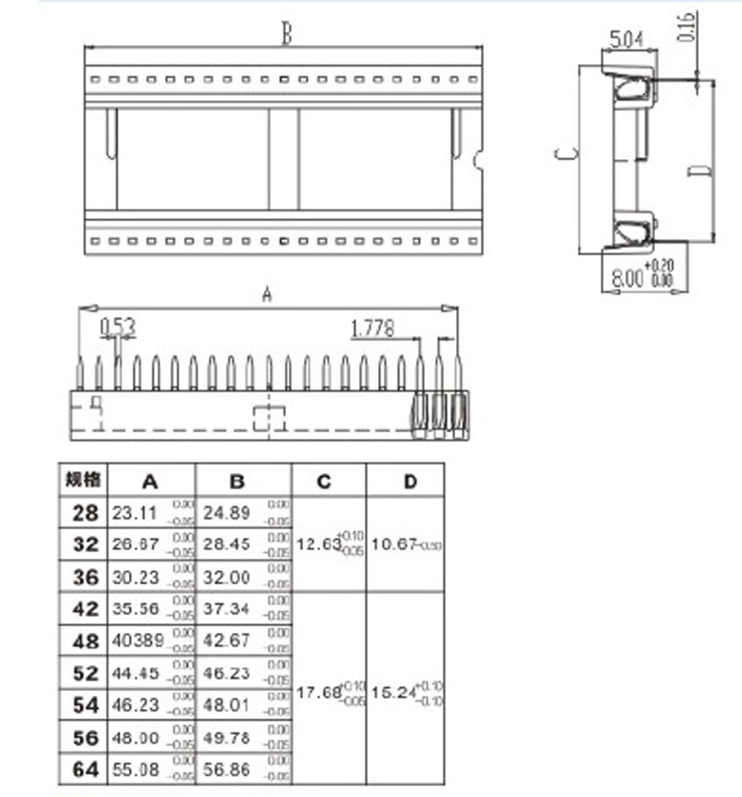 2Pcs New 1.778mm Pitch 32 Pin DIP Solder Type Narrow IC Socket Adapter 5