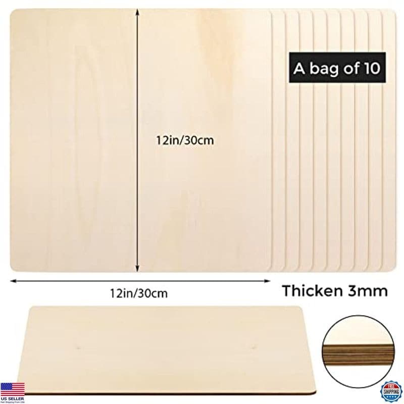 FSWCCK 10-Pack 3MM Basswood Plywood Sheets - 1/8" x 12" x 12" for DIY & Painting 2