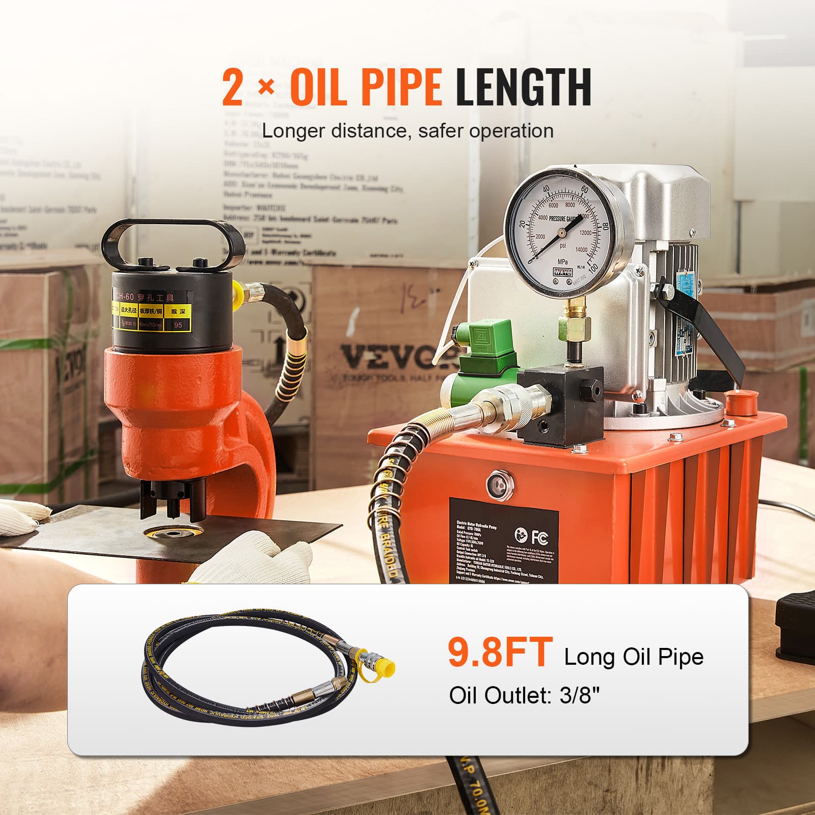 Electric Hydraulic Pump Single Acting Oil Pump 10000 PSI 8L Solenoid Valve 2