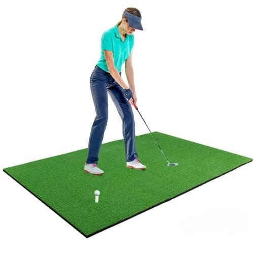 Real Feel 3.8x5Ft Golf Hitting Mat  Large Dual Turf Alignment & Angle of Approac