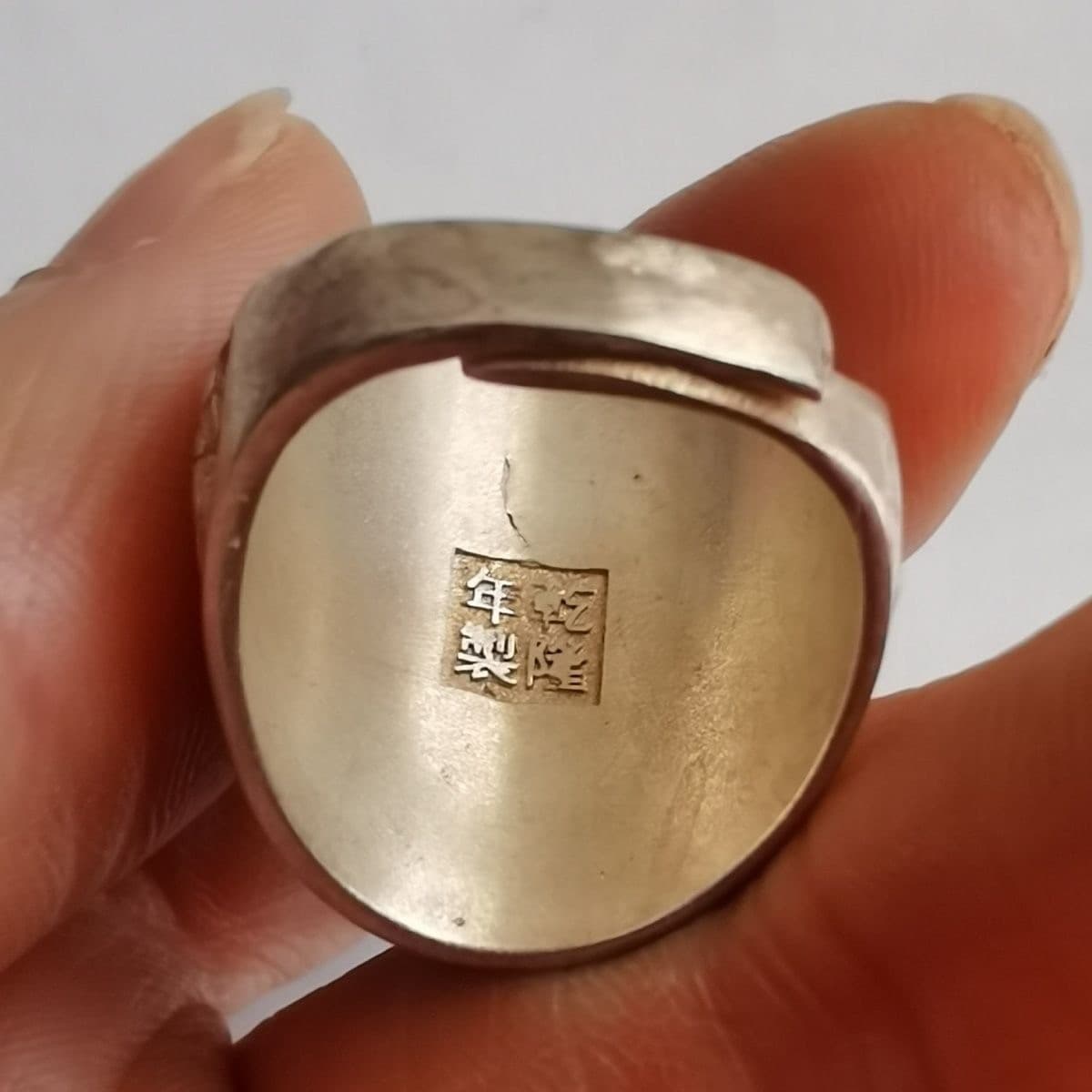 Rare Old Chinese Cloisonne Silver Inlay gemstone ring Jewelry Figure Ring xx 5