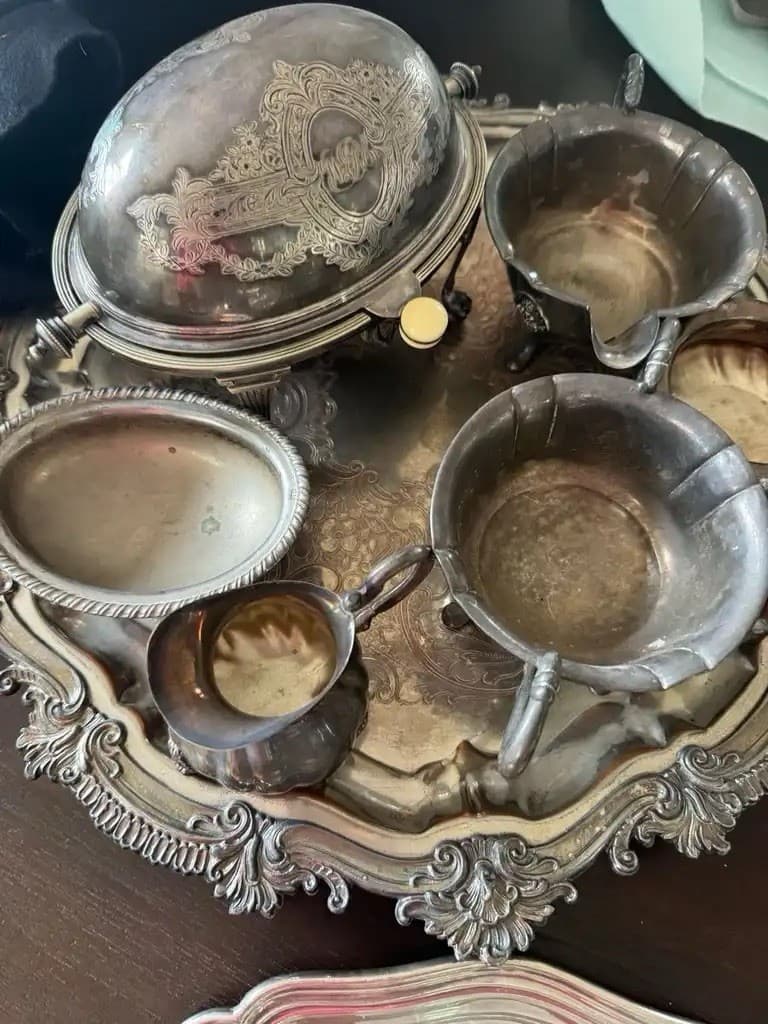 Art Nouveau Vintage Floral Vanity M Silver Plated Tea Set