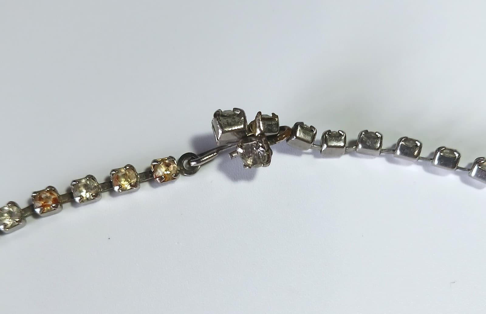 Vintage Silver-tone Necklace w 3 Rows of Baguette White Rhinestones 16" 5