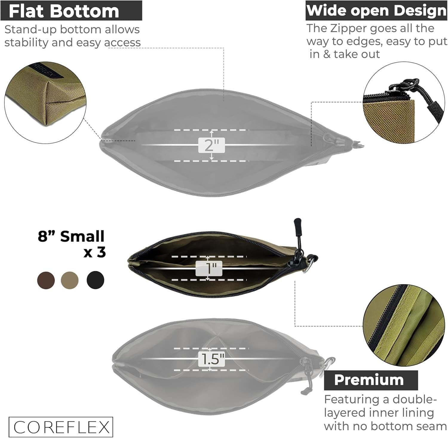 Coreflex Tool Pouch Zipper Bag, Tool bag with 3Pack Multi size 2