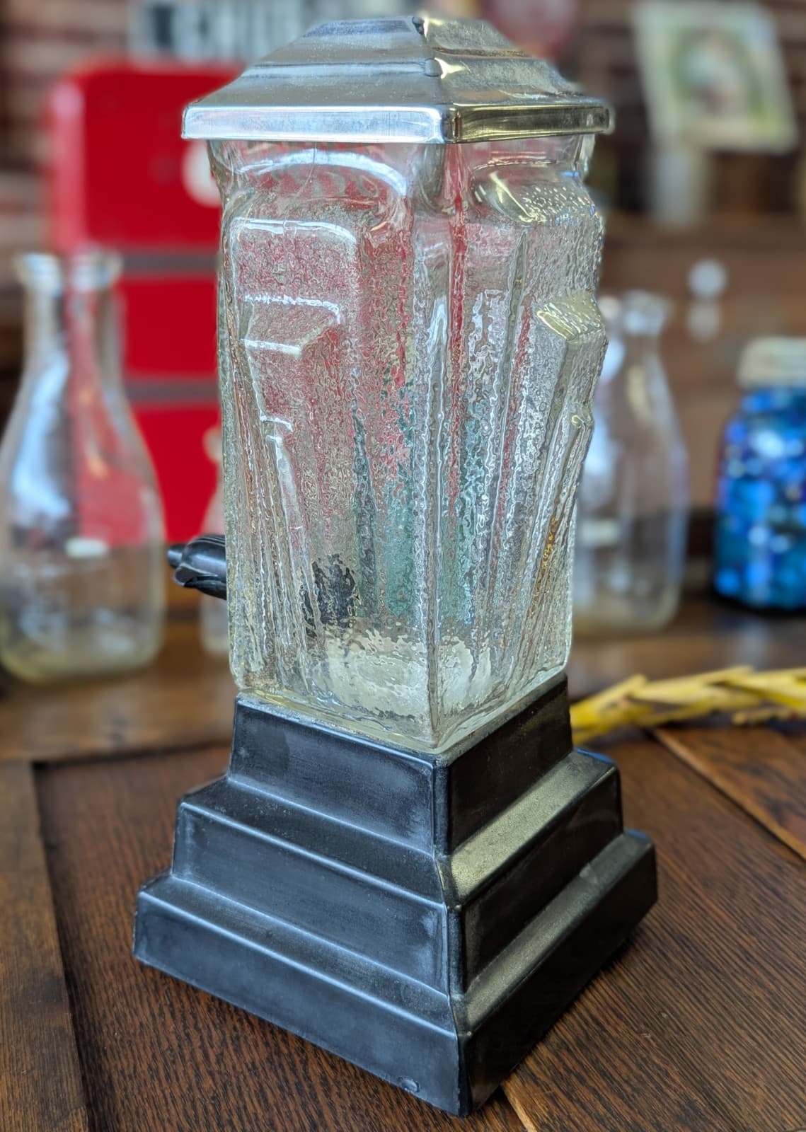 Rare Original 1920s Art Deco Skyscraper Syrup Soda Drink Dispenser w/ Metal Lid 3