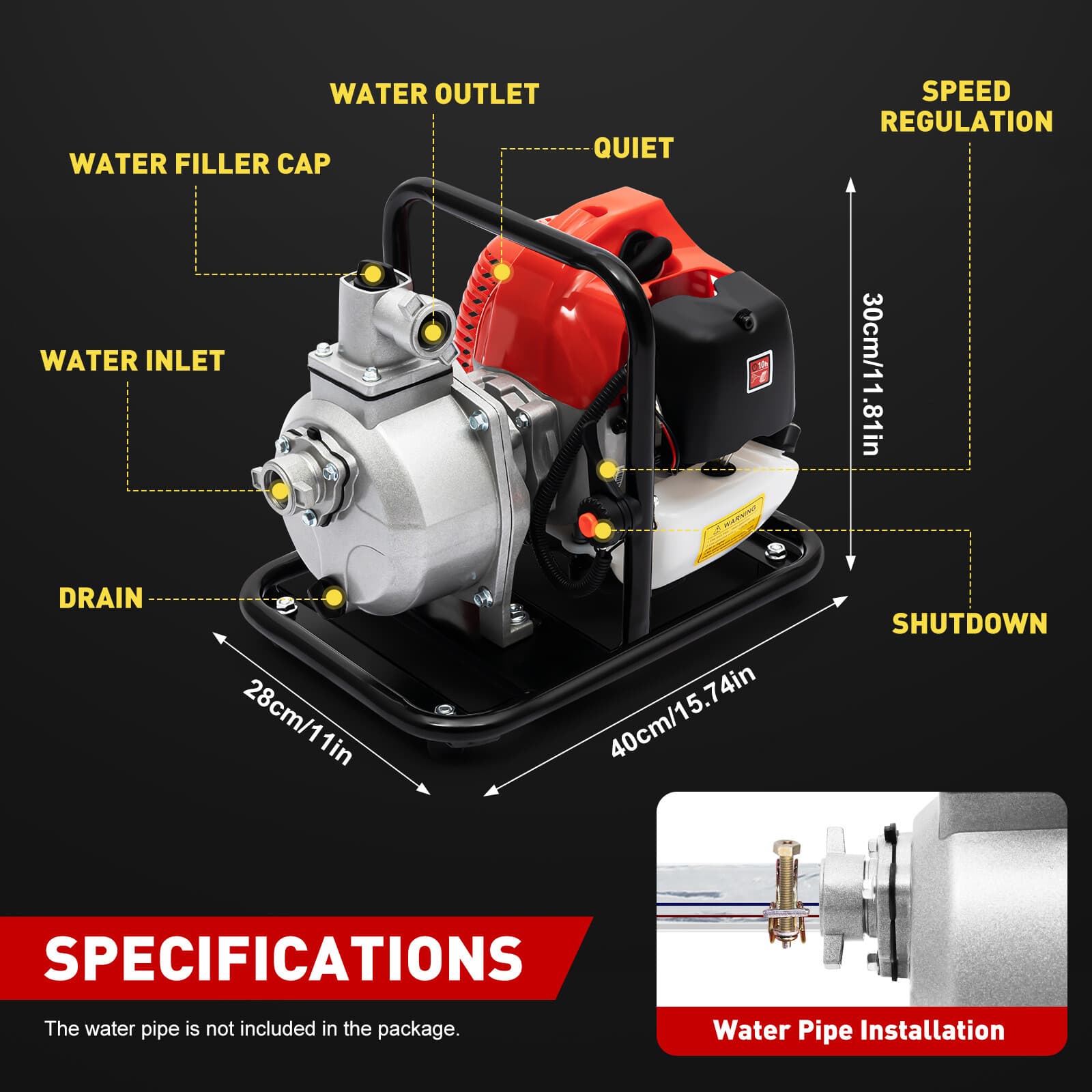 2 Stroke Gasoline Water Pump Gas-Powered Semi-Trash Irrigation Transfer Pump 2