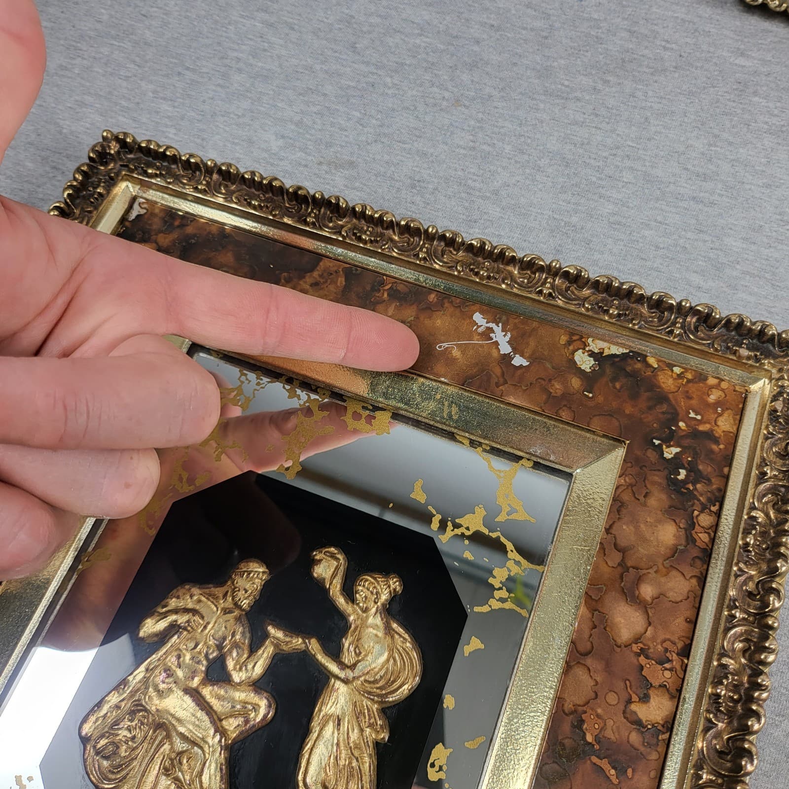 2 MCM Vintage Turner Wall Accessory Relief Plaques Gold Figures Antiqued Mirror  4
