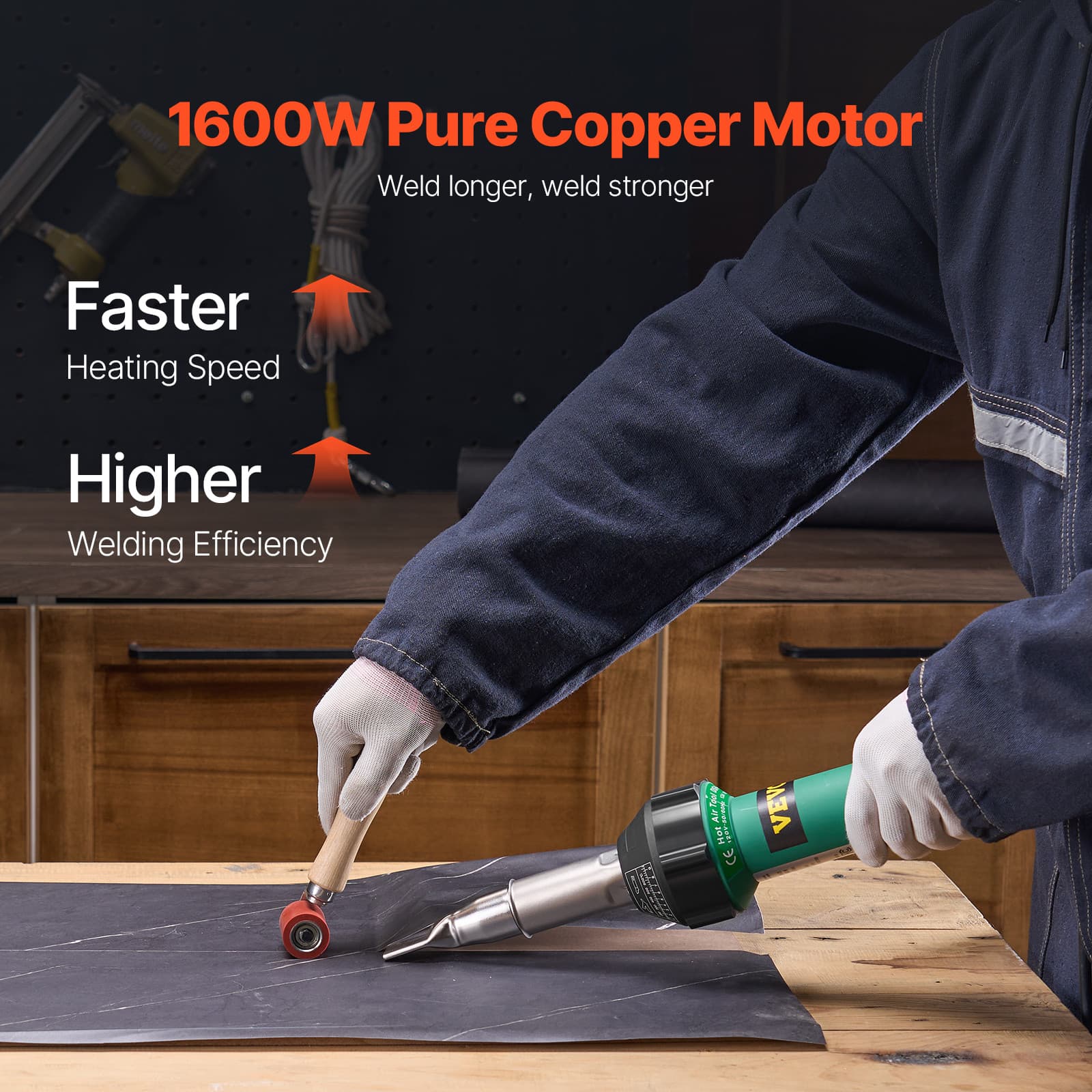 VEVOR Hot Air Plastic Welder 1600W PVC TPO Vinyl Heat Gun Torch & 9 Accessories 2