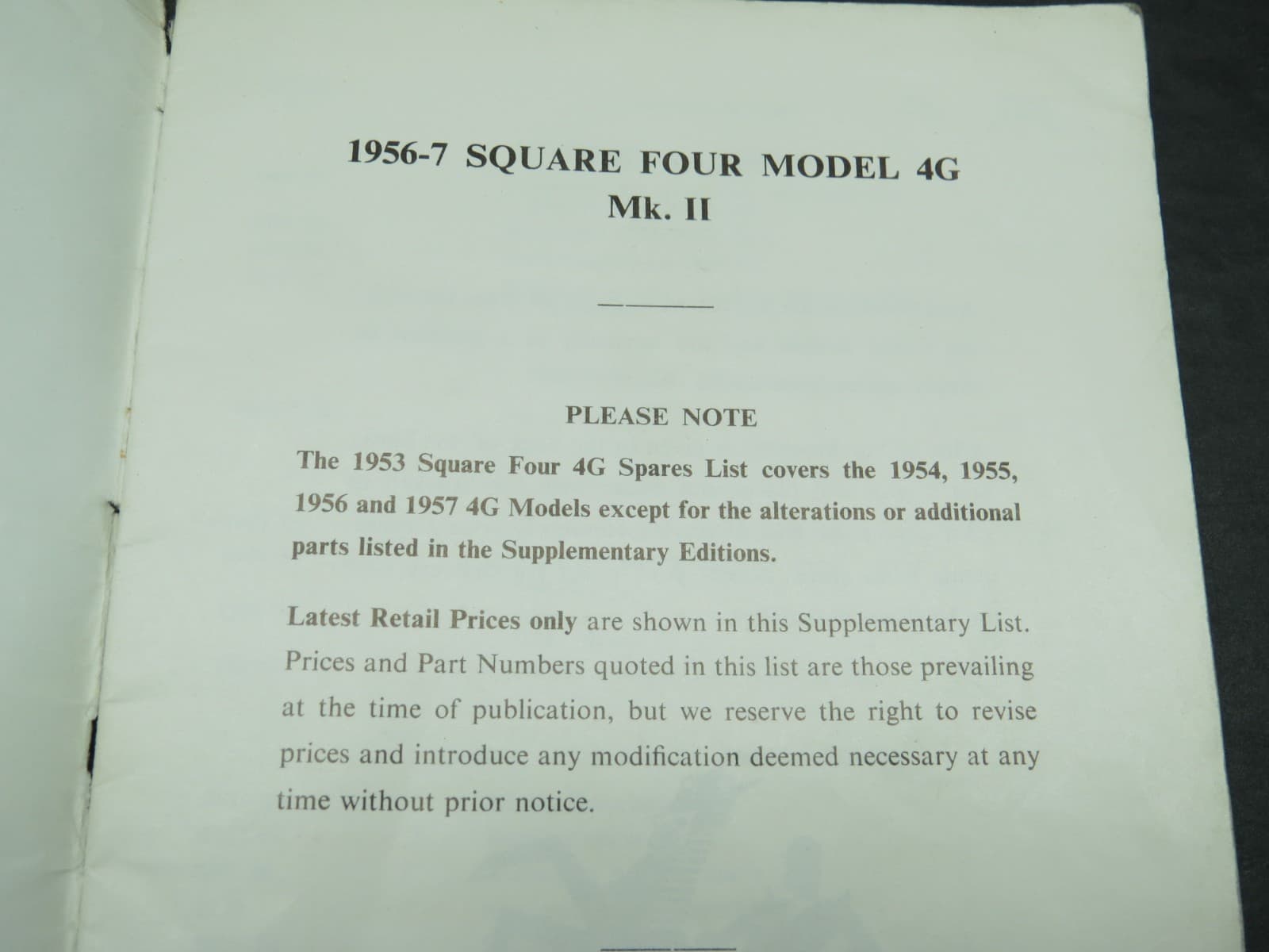 1956-57 Ariel Model 4G Mk.II Motorcycles Supplementary Illustrated Parts Manual 2