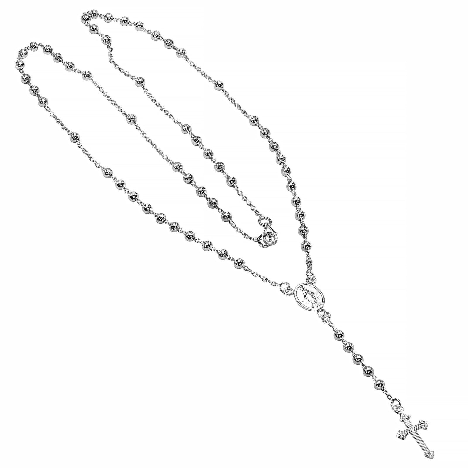 925 Solid Pure Sterling Silver Rosary Cross Virgin Mary Prayer Necklace 19 in 2