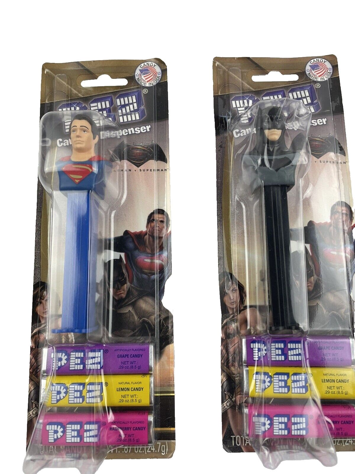 (2) Pez dispenser Batman vs Superman  new in package with candy 3