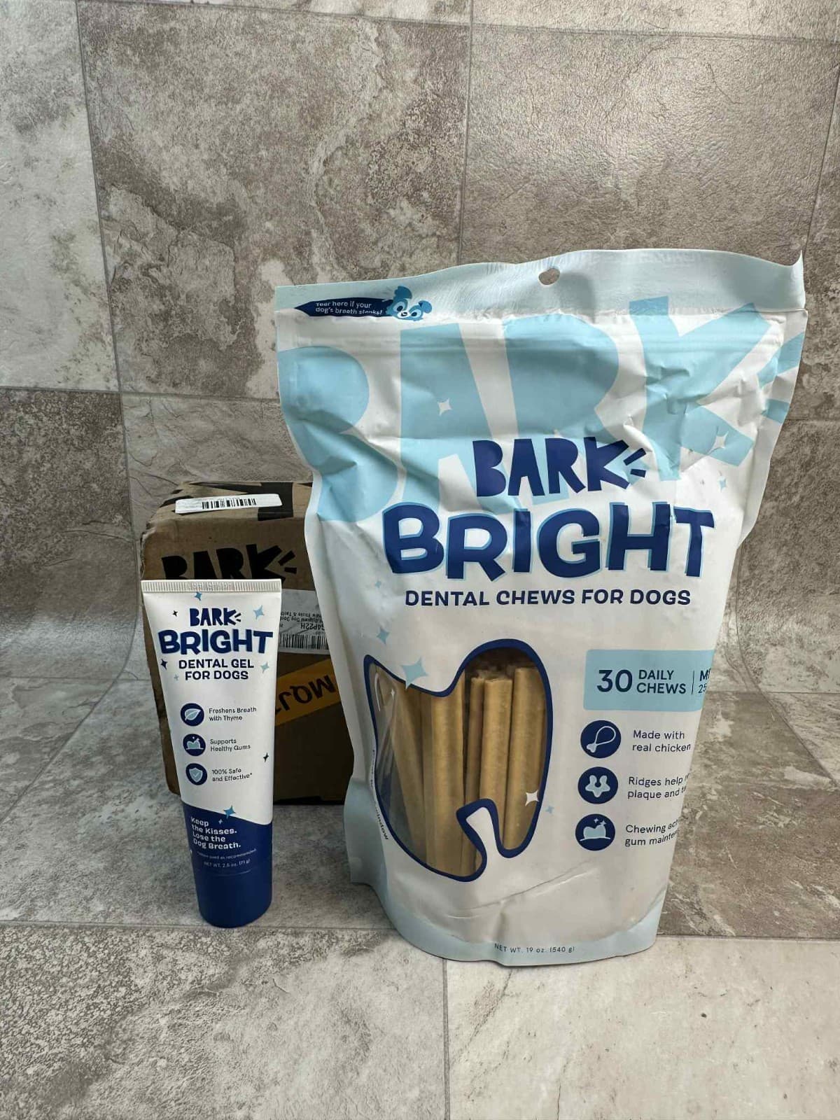 Bark Box Bark Bright Dog Dental Kit 30 Teeth Cleaning Chew Sticks & Toothpaste