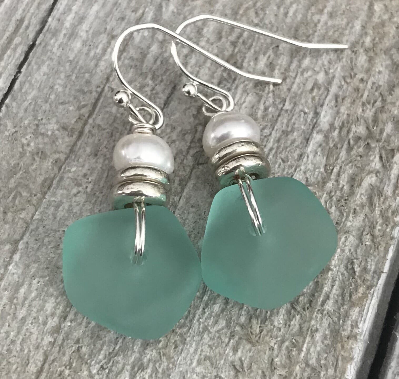Min Favorit Turquoise Bay Sea Glass, Freshwater Pearl & Silver Pl Drop Earrings 5