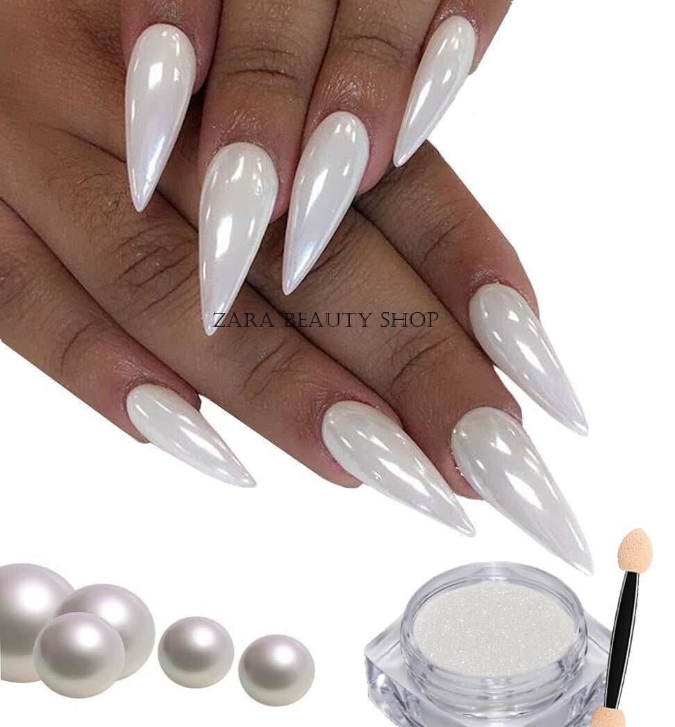 WHITE CHROME POWDER Pigment Pearl Nails Nail Art Crystal Shiny Dust Glazed Donut 2