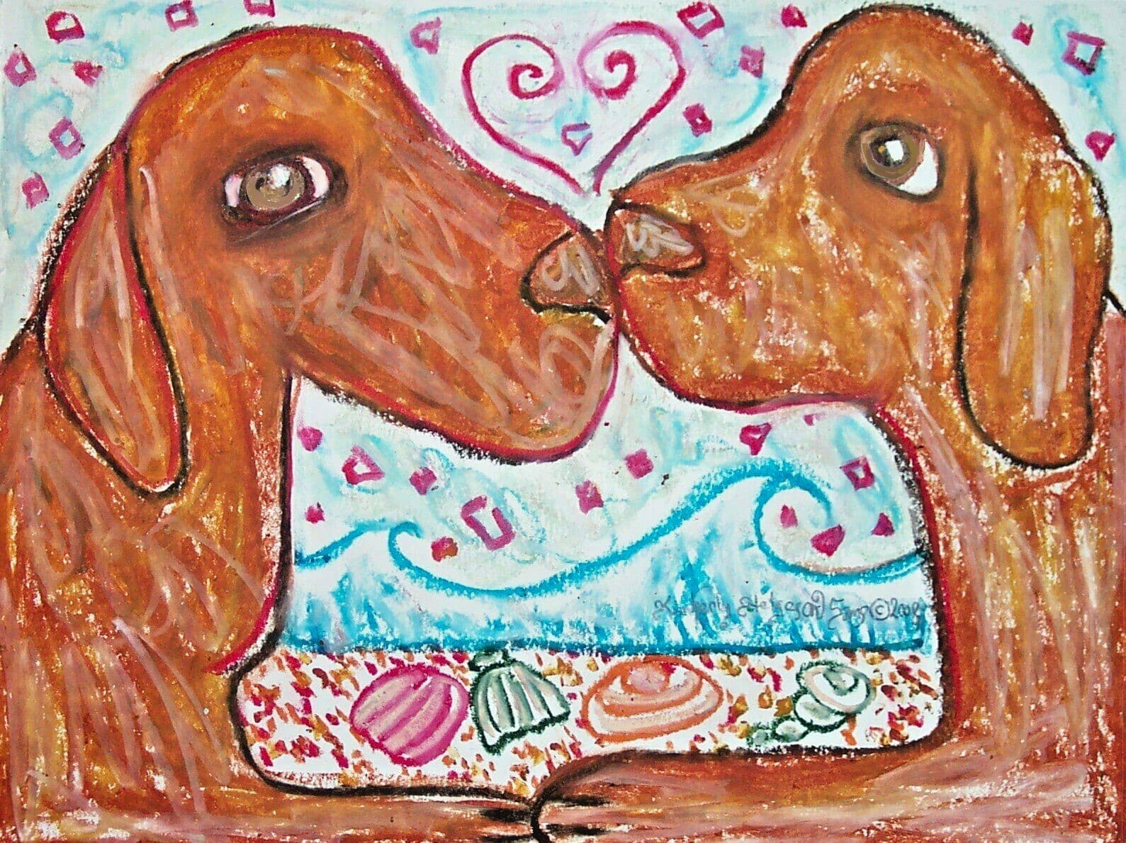ACEO Vizsla on the Beach Art Print Signed by Artist KSams Trading Card 2.5 x 3.5