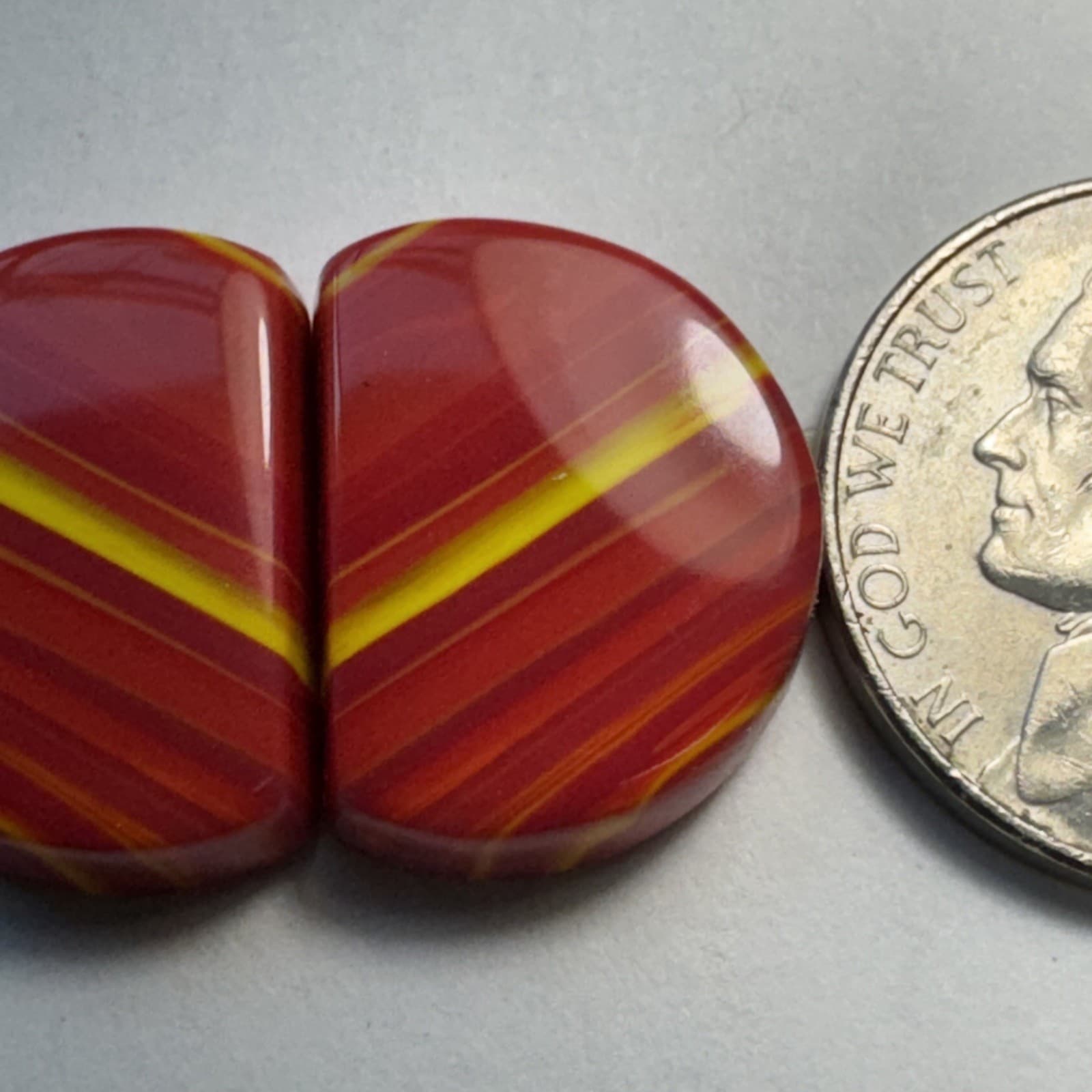 Beautiful Red Rosarita with yellow stripes earrings pairs, vivid color very nice 3