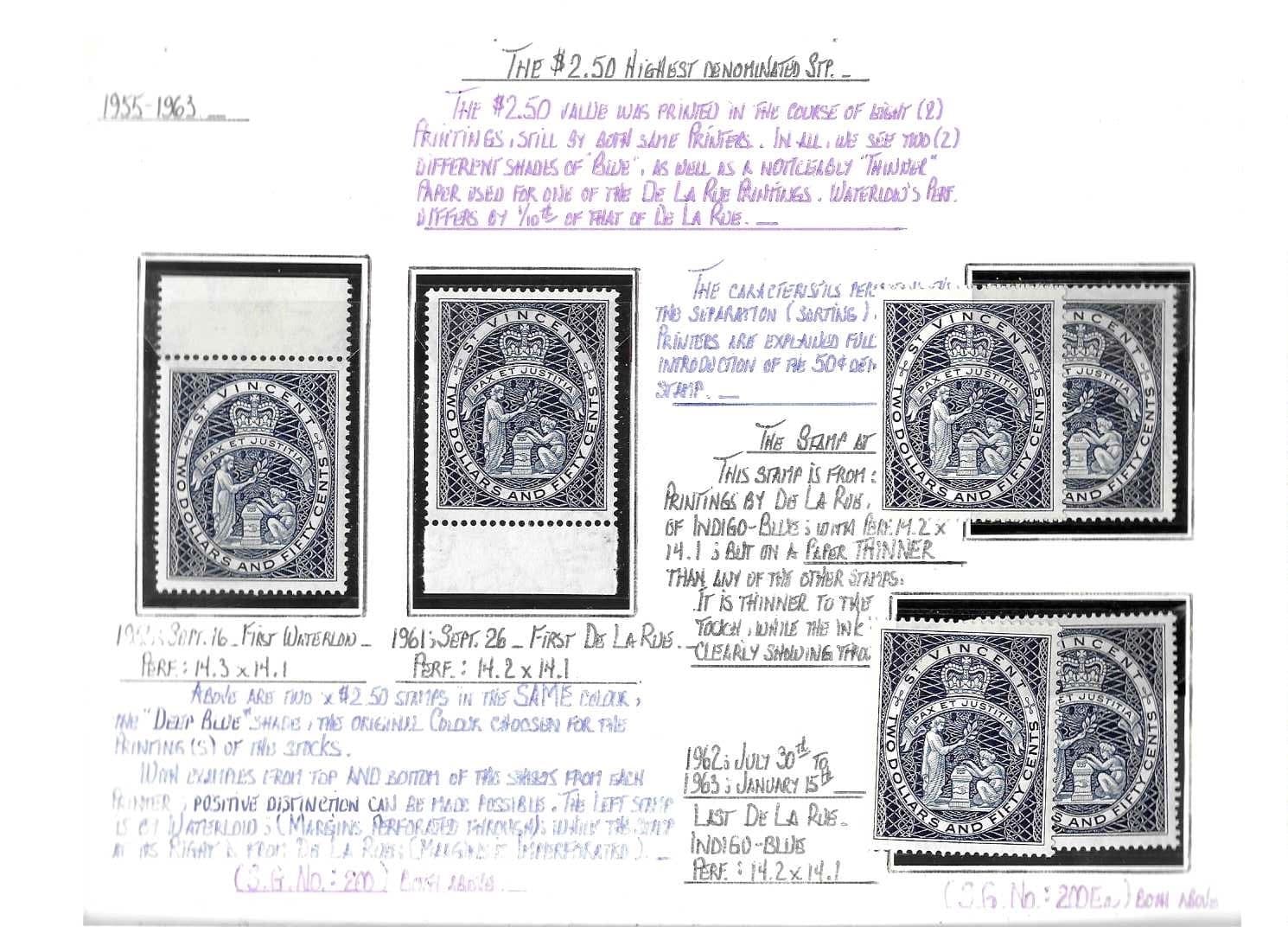 St Vincent 1955 - 63 LMM QEII $2.50 sg 200 x 2 & 200a x 4 Cat £270