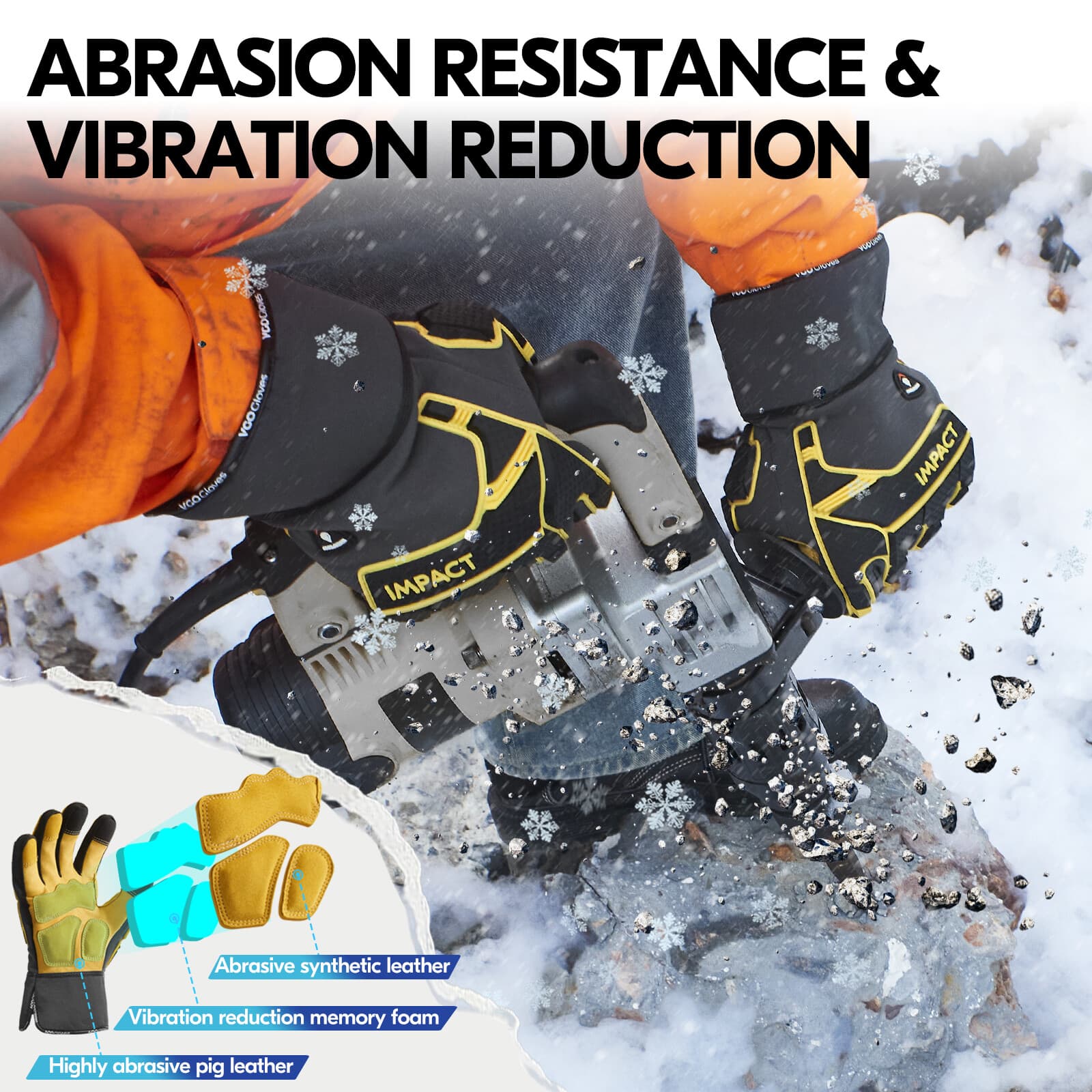 Vgo 1Pair 32°F Lined Winter Waterproof Pig Leather Work Gloves (PA7756FLWP-GRA) 5