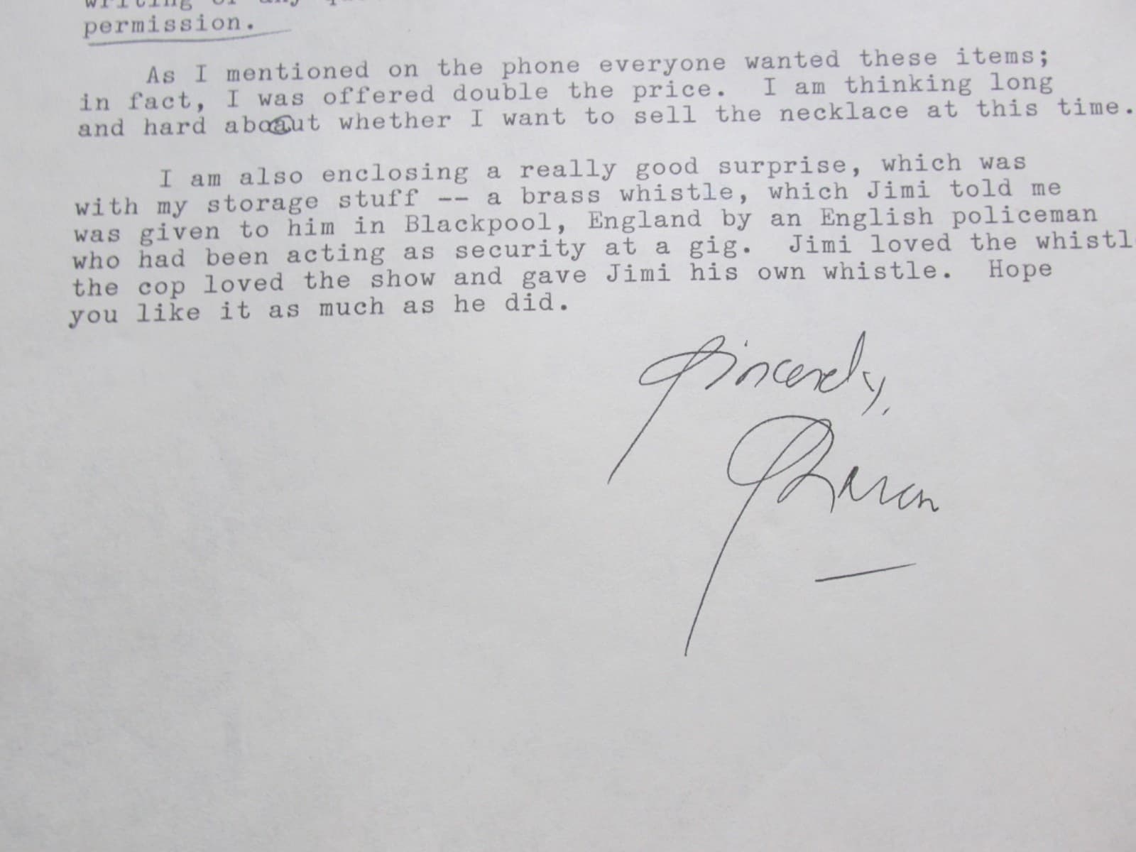 JIMI HENDRIX OWNED ENGLISH POLICEMANS WHISTLE WITH COA 6