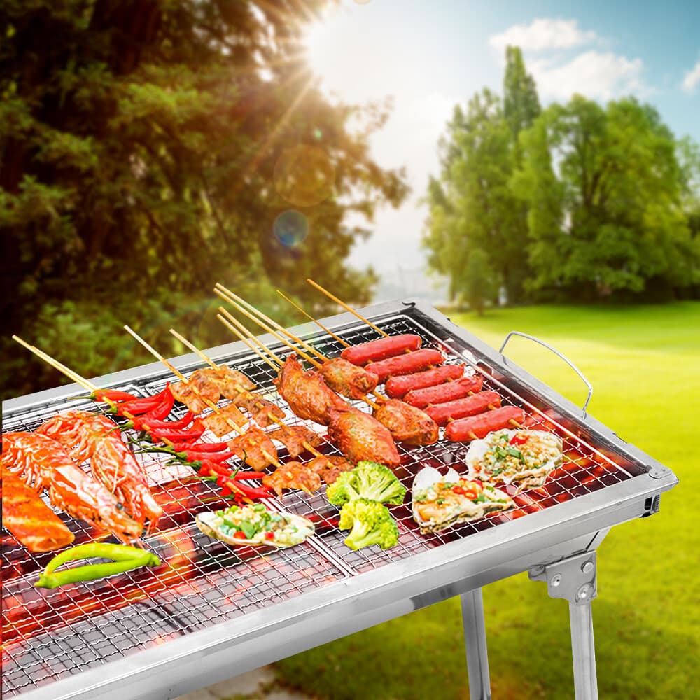 Folding Barbecue Grill Stainless Steel BBQ Charcoal Grill Smoker Hiking Picnics 3