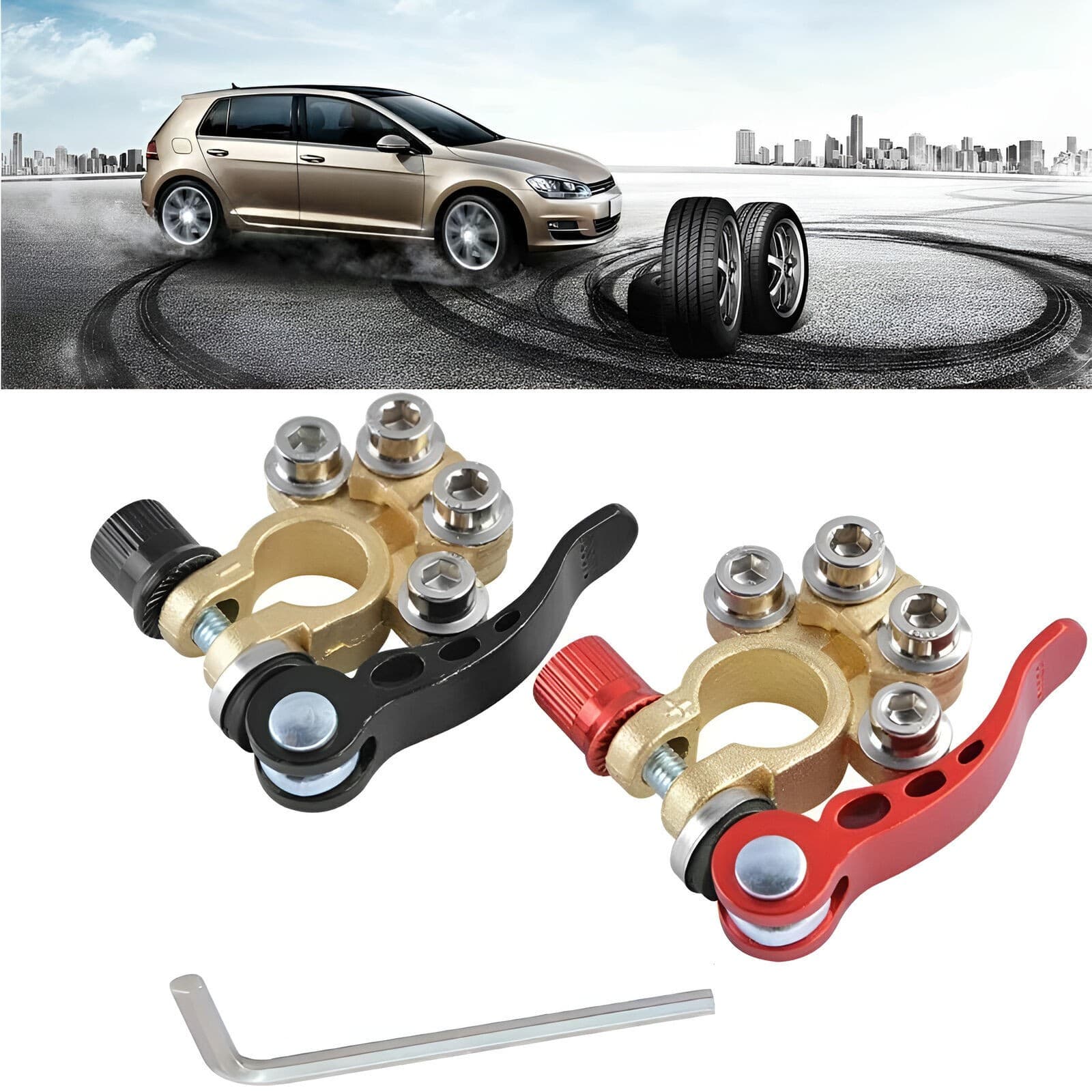 2PCS 4 Way Car Battery Terminal Clamp Connectors Quick Release Disconnect Tool 2