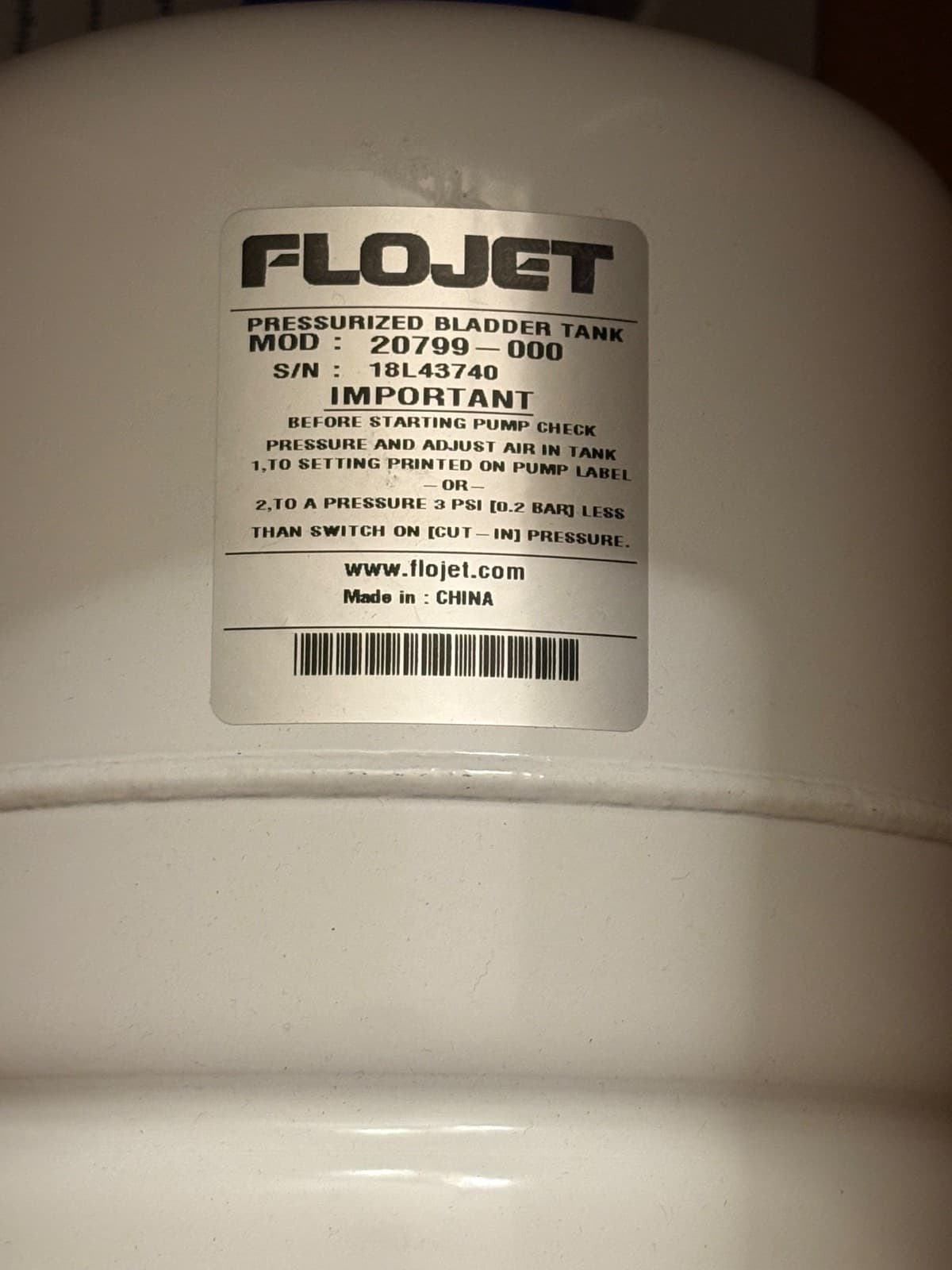 Flojet Water Booster 1/2 Gal Tank 60 PSI 4 GPM 5