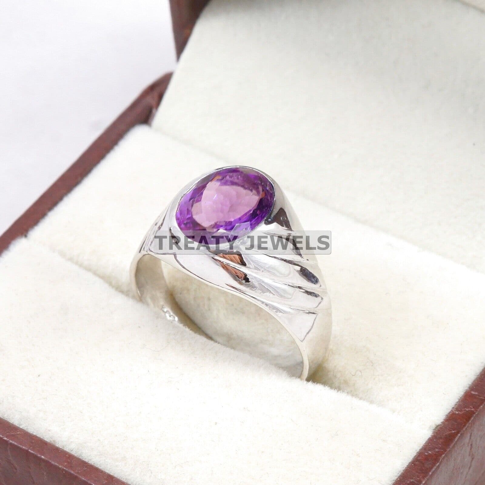 Amethyst Oval Cut Gemstone With 925 Sterling Silver Ring For Men's #A701 4