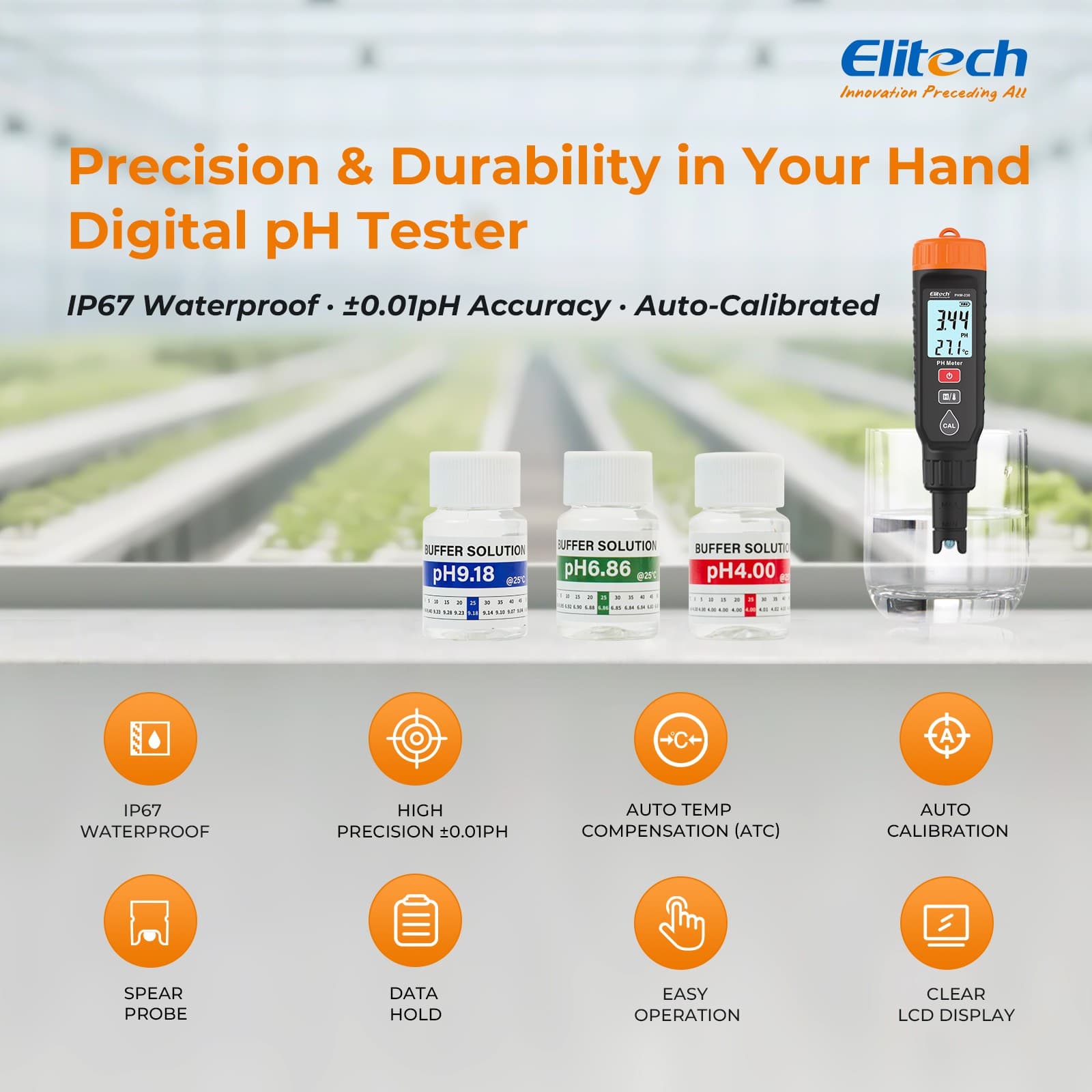Elitech Smart pH Meter with ATC 3-Point Calibration for Lab Aquarium Hydroponics 2