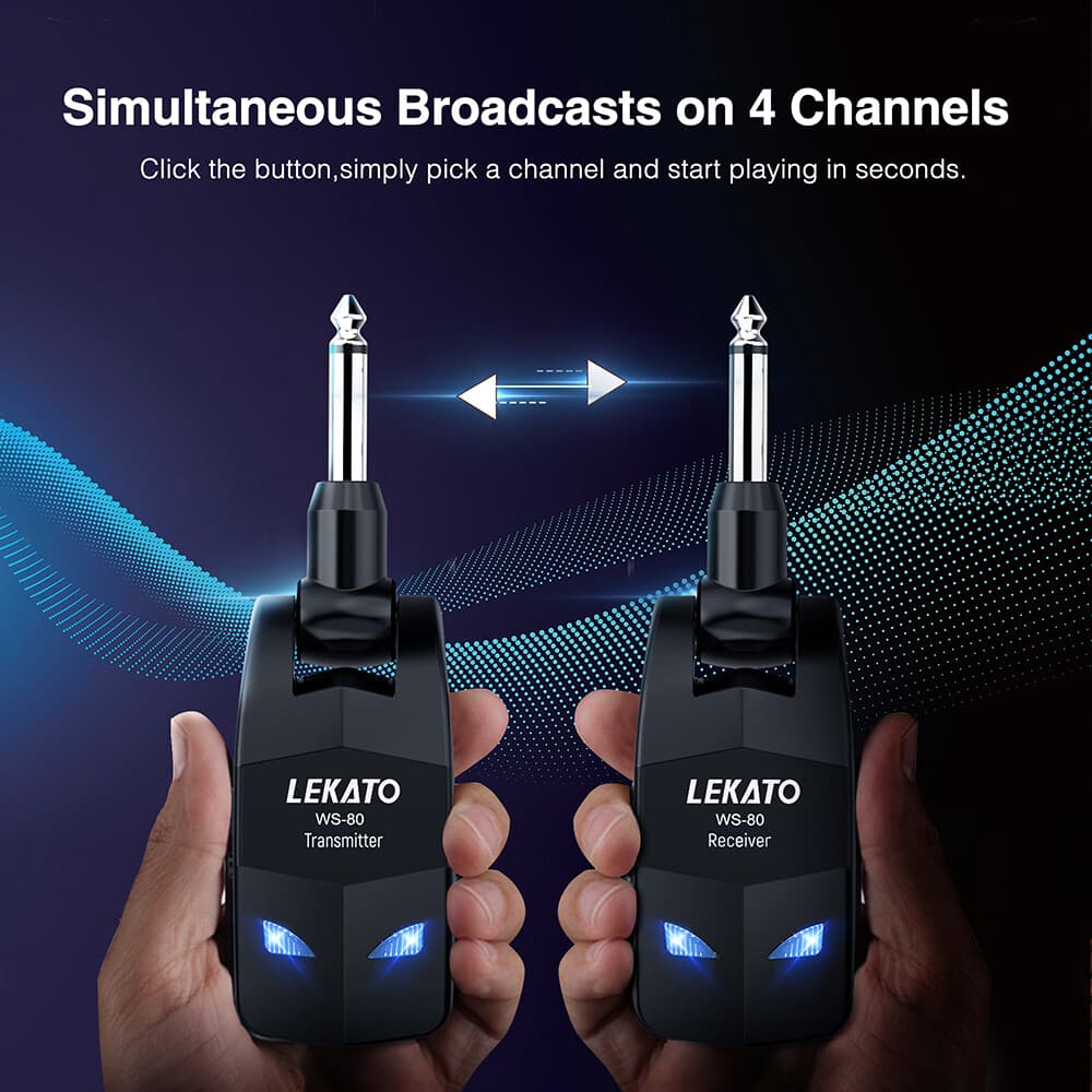 LEKATO Guitar Wireless Transmitter Receiver System 2.4Ghz 4 Channel Rechargeable 6