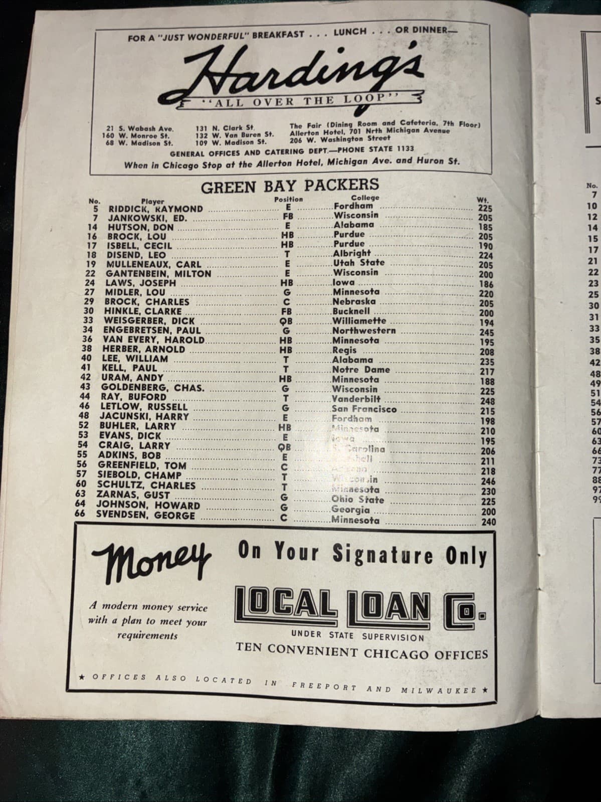 1940 Green Bay Packers football program Chicago Cardinals NFL Comisky Park 3