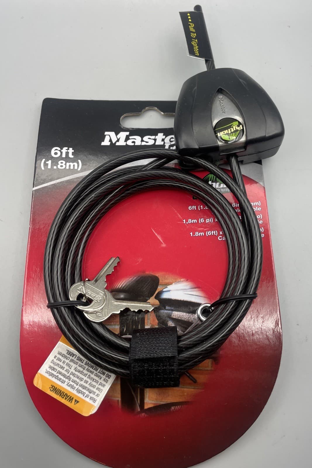 Master Lock Cable Lock, Python Adjustable Keyed Cable Lock, 6 ft. Long, Black,