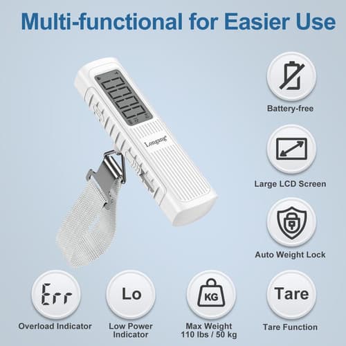 Battery-Free Handheld Luggage Scale, 110lbs/50kg Portable Digital White 4