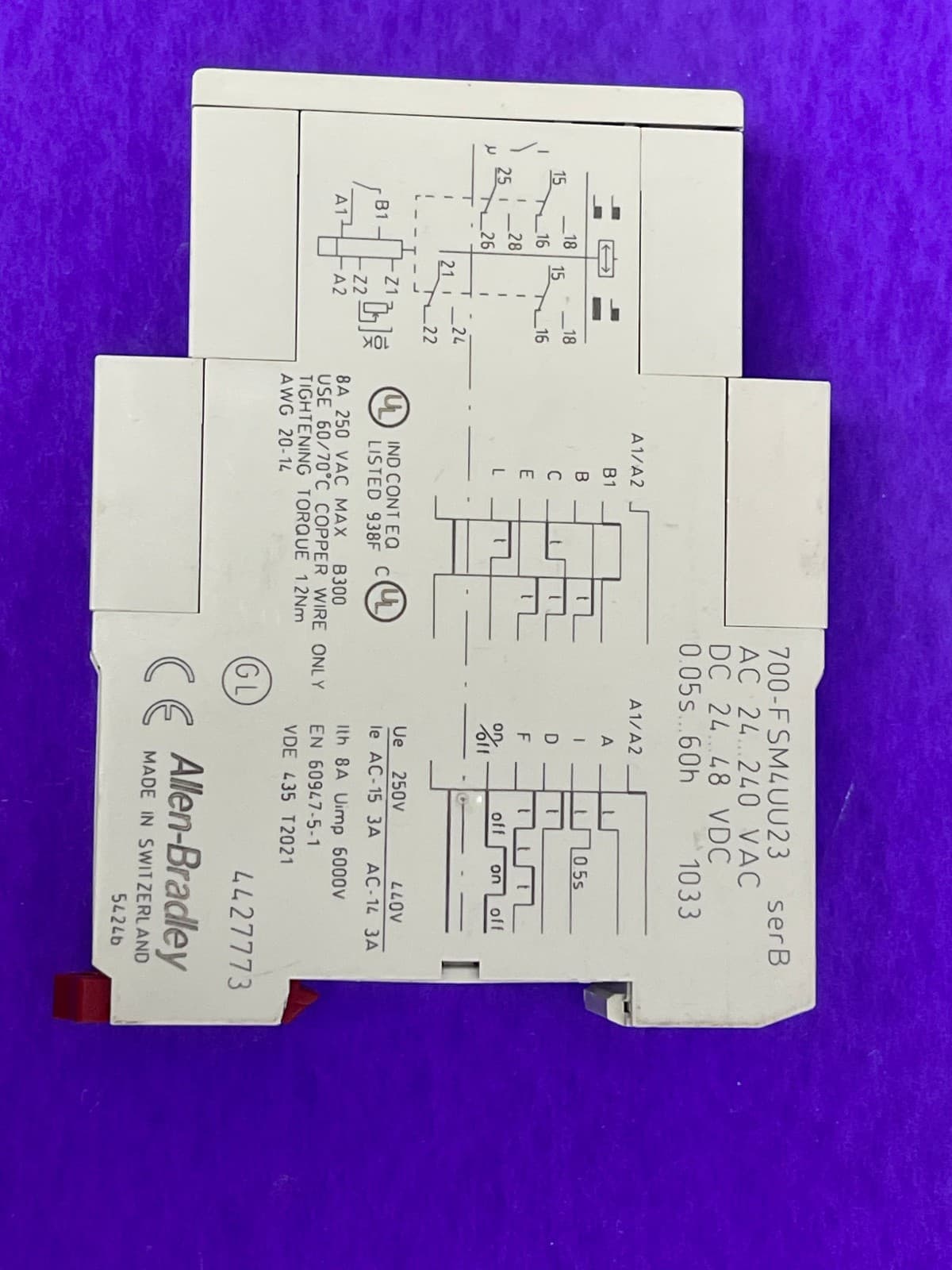 Allen Bradley 700-FSM4UU23 Timing Relay,24-240 Vac 24 48 VDC 0.05S-6hr 3