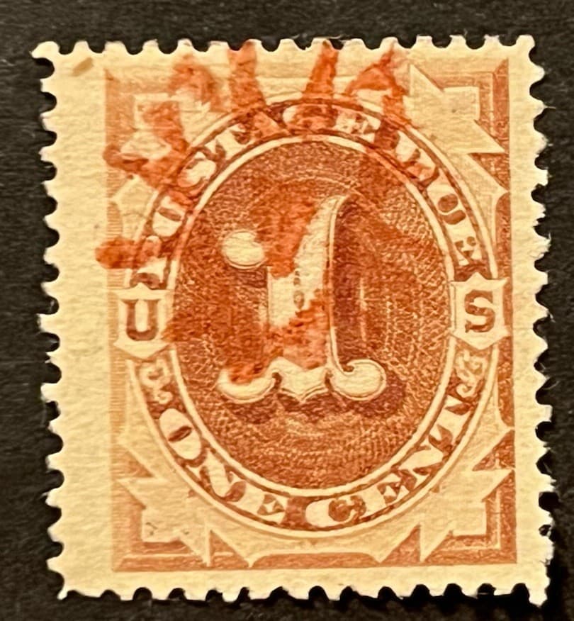 Travelstamps: US Stamps Scott #J1 - 1c Postage Due Used Red Fancy Cancel ** NICE 2