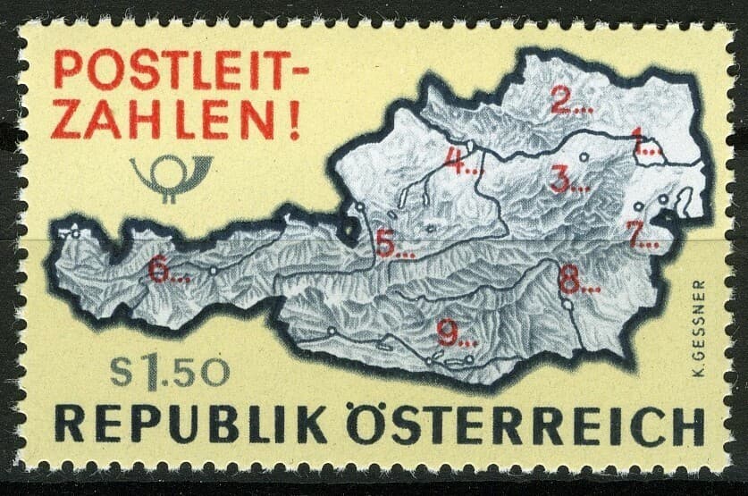 Austria 1966, Map, introduction of postcodes VF MNH, Mi 1201