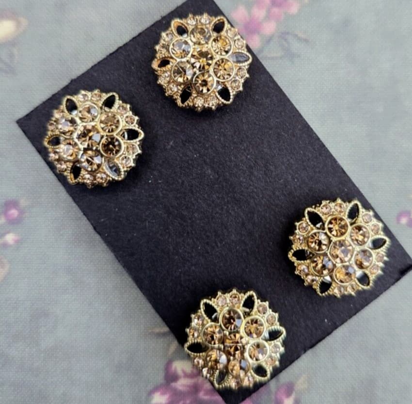 4 Gold crystal Magnetic competition number sign holder pins, horse show magnets