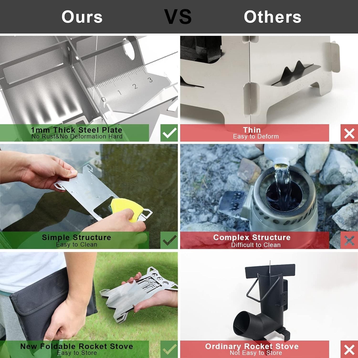 Backpacking Camping Rocket Stove,Portable Stainless Steel Wood Burning Silver  5